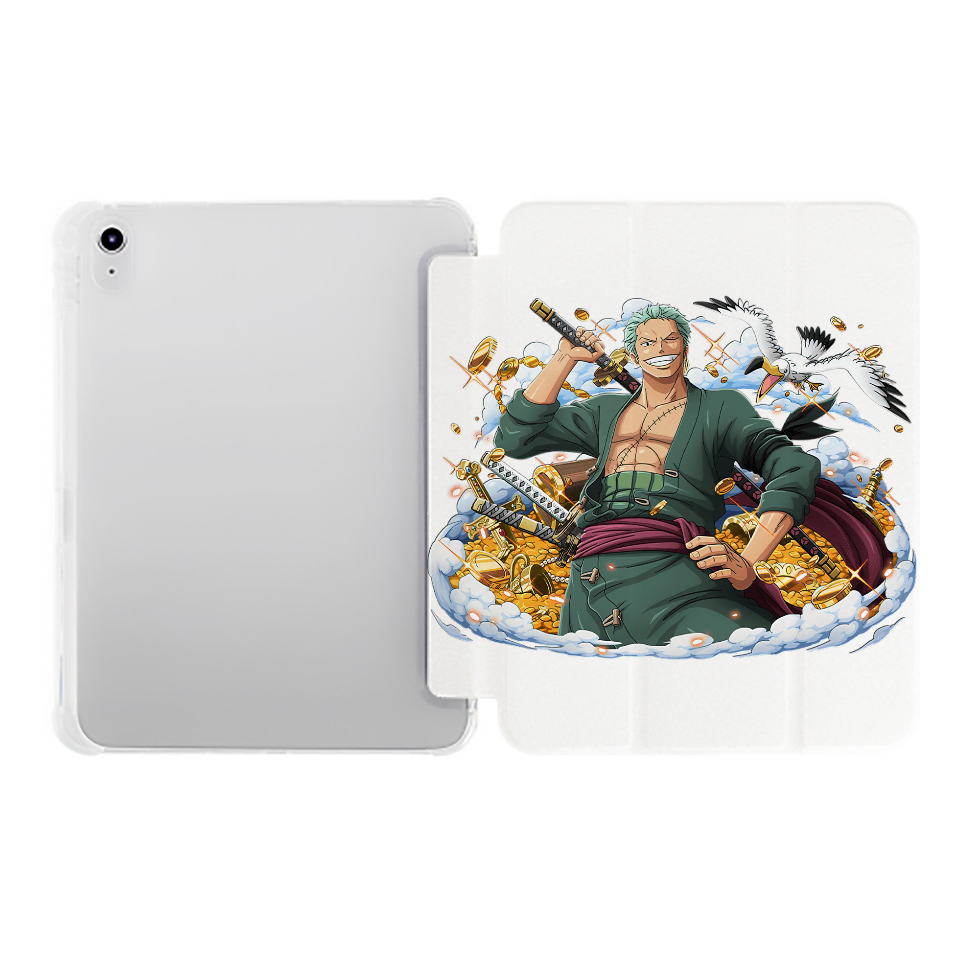 （画像用） ワンピース ロロノア・ゾロ ONE PIECE Roronoa Zoro IPad ケース ペン収納付き 三つ折りスタンド PUレザー×シリコン 対応機種9.5/10.5/10.9インチ